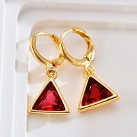 1 Pair Retro Triangle Copper Inlay Zircon Drop Earrings sku image 2