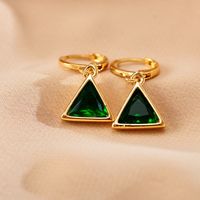 1 Pair Retro Triangle Copper Inlay Zircon Drop Earrings sku image 1