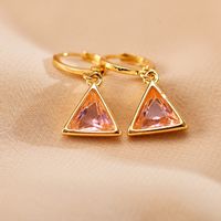 1 Pair Casual Elegant Simple Style Triangle Inlay Copper Zircon 18K Gold Plated Drop Earrings main image 6