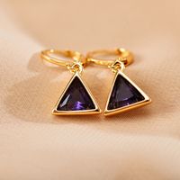 1 Pair Retro Triangle Copper Inlay Zircon Drop Earrings sku image 3