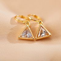 1 Pair Casual Elegant Simple Style Triangle Inlay Copper Zircon 18K Gold Plated Drop Earrings main image 5