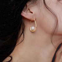 1 Pair Simple Style Water Droplets Copper Plating Inlay Pearl Gold Plated Earrings main image 5