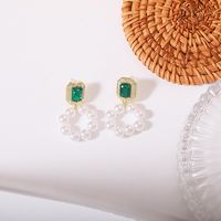 Simple Style Rectangle Alloy Pearl Inlay Rhinestones Women's Drop Earrings main image 4