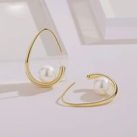 1 Pair Simple Style Water Droplets Copper Plating Inlay Pearl Gold Plated Earrings main image 3