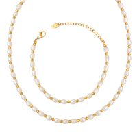 Elegant Geometric Stainless Steel Freshwater Pearl Beaded 18k Gold Plated Women's Bracelets Necklace main image 2