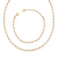 Elegant Geometric Stainless Steel Freshwater Pearl Beaded 18k Gold Plated Women's Bracelets Necklace main image 9