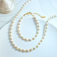 Elegant Geometric Stainless Steel Freshwater Pearl Beaded 18k Gold Plated Women's Bracelets Necklace main image 1