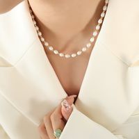 Elegant Geometric Stainless Steel Freshwater Pearl Beaded 18k Gold Plated Women's Bracelets Necklace main image 7