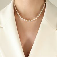 Elegant Geometric Stainless Steel Freshwater Pearl Beaded 18k Gold Plated Women's Bracelets Necklace sku image 2