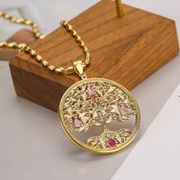Modern Style Artistic Tree Heart Shape Copper 18k Gold Plated Zircon Pendant Necklace In Bulk sku image 3