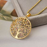 Modern Style Artistic Tree Heart Shape Copper 18k Gold Plated Zircon Pendant Necklace In Bulk sku image 1