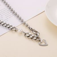Stainless Steel 18K Gold Plated Cool Style Inlay Heart Shape Artificial Pearls Necklace main image 3