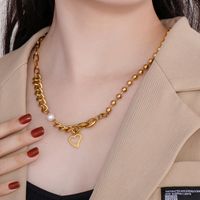 Acero Inoxidable Chapados en oro de 18k Estilo De Moda Embutido Forma De Corazón Perlas Artificiales Collar main image 7