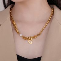 Stainless Steel 18K Gold Plated Cool Style Inlay Heart Shape Artificial Pearls Necklace main image 6