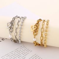 Stainless Steel 18K Gold Plated Cool Style Inlay Heart Shape Artificial Pearls Necklace main image 5