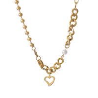 Stainless Steel 18K Gold Plated Cool Style Inlay Heart Shape Artificial Pearls Necklace sku image 2