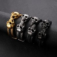 Punk Cráneo Acero Inoxidable Enchapado Chapados en oro de 18k Hombres Brazalete main image 11