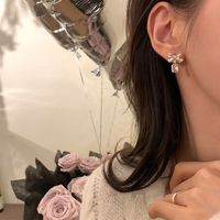 Sweet Bow Knot Alloy Inlay Artificial Crystal Women's Drop Earrings main image 3