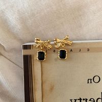 Sweet Bow Knot Alloy Inlay Artificial Crystal Women's Drop Earrings sku image 1