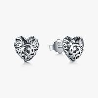 1 Pair Retro Heart Shape Sterling Silver Plating Inlay Zircon Ear Studs main image 2