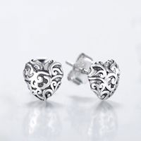 1 Pair Retro Heart Shape Sterling Silver Plating Inlay Zircon Ear Studs main image 1