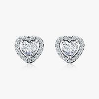 1 Pair Sweet Heart Shape Plating Three-dimensional Inlay Sterling Silver Zircon Ear Studs sku image 1