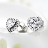 1 Pair Sweet Heart Shape Plating Three-dimensional Inlay Sterling Silver Zircon Ear Studs main image 1