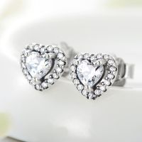 1 Pair Sweet Heart Shape Plating Three-dimensional Inlay Sterling Silver Zircon Ear Studs main image 2