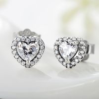 1 Pair Sweet Heart Shape Plating Three-dimensional Inlay Sterling Silver Zircon Ear Studs main image 3
