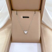 Titanium Steel Lady Plating Inlay Heart Shape Artificial Gemstones Pendant Necklace main image 3