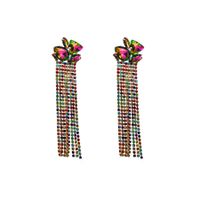 1 Pair Glam Classic Style Tassel Plating Inlay Alloy Rhinestones Glass Gold Plated Drop Earrings sku image 1