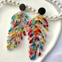 1 Pair Exaggerated Beach Leaves Arylic Alloy Drop Earrings main image 1