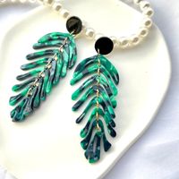 1 Pair Exaggerated Beach Leaves Arylic Alloy Drop Earrings main image 3