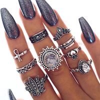 Retro Punk Tortoise Round Snake Alloy Plating Hollow Out Inlay Artificial Gemstones Opal Gold Plated Silver Plated Women's Open Ring Rings sku image 9
