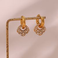 1 Pair Modern Style Artistic Square Stainless Steel Plating Inlay Artificial Pearls Rhinestones 18k Gold Plated Drop Earrings main image 4