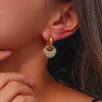 1 Pair Modern Style Artistic Square Stainless Steel Plating Inlay Artificial Pearls Rhinestones 18k Gold Plated Drop Earrings main image 2