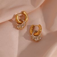 1 Pair Modern Style Artistic Square Stainless Steel Plating Inlay Artificial Pearls Rhinestones 18k Gold Plated Drop Earrings main image 1