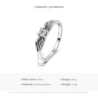 Vintage Style Angel Wings Sterling Silver Plating Inlay Zircon Thai Silver Rings main image 5