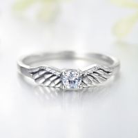Vintage Style Angel Wings Sterling Silver Plating Inlay Zircon Thai Silver Rings main image 4