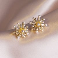 1 Paire Style Ins Sucré Fleur Le Cuivre Placage Incruster Perle Zircon Clips D'oreille sku image 1