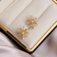 1 Pair Ins Style Sweet Flower Copper Plating Inlay Pearl Zircon Ear Clips main image 4