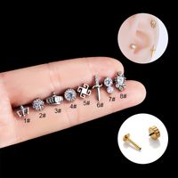 Retro Cross Crown Flower G23 Titanium Inlay Zircon Ear Studs main image 6