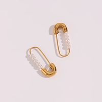 1 Pair Lady Paper Clip Imitation Pearl Titanium Steel Plating Earrings sku image 1