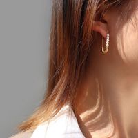 1 Pair Lady Paper Clip Imitation Pearl Titanium Steel Plating Earrings main image 3