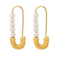 1 Pair Lady Paper Clip Imitation Pearl Titanium Steel Plating Earrings main image 4