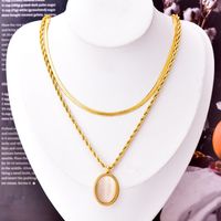 304 Stainless Steel 18K Gold Plated INS Style Inlay Round Oval Opal Earrings Necklace main image 6