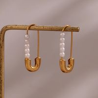 1 Pair Lady Paper Clip Imitation Pearl Titanium Steel Plating Earrings main image 1