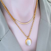 304 Stainless Steel 18K Gold Plated INS Style Inlay Round Oval Opal Earrings Necklace main image 5