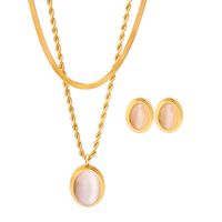 304 Stainless Steel 18K Gold Plated INS Style Inlay Round Oval Opal Earrings Necklace main image 4