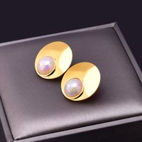 Lady Round Titanium Steel Inlay Freshwater Pearl Women's Earrings Necklace main image 5